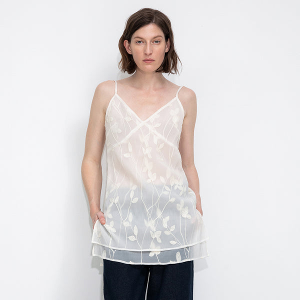 Cubic 3D Crochet Floral V-Neck Cami Top Beige