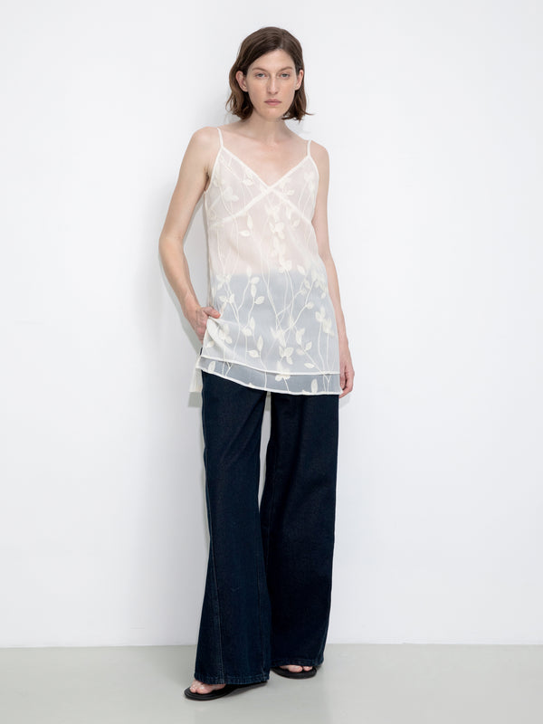 cubic 3D Crochet Floral V-Neck Cami Top Beige