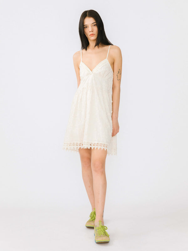 Cubic 3D Embroidery Lace Sling Dress White