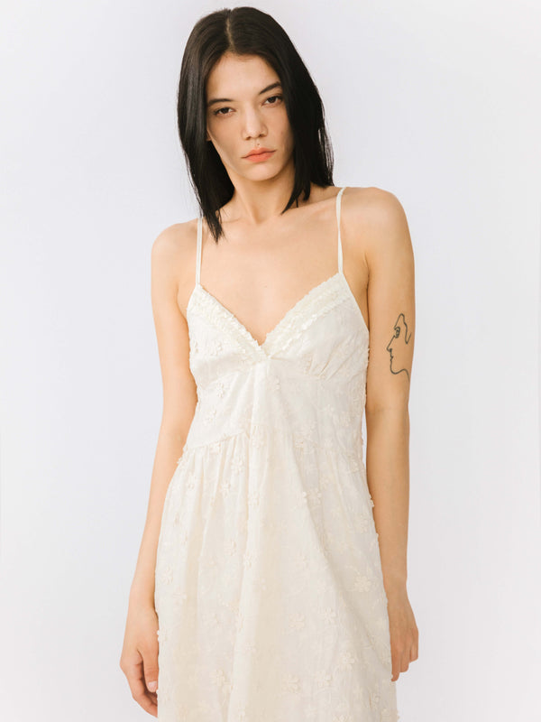 Cubic 3D Embroidery Lace Sling Dress White