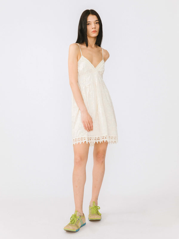 Cubic 3D Embroidery Lace Sling Dress White