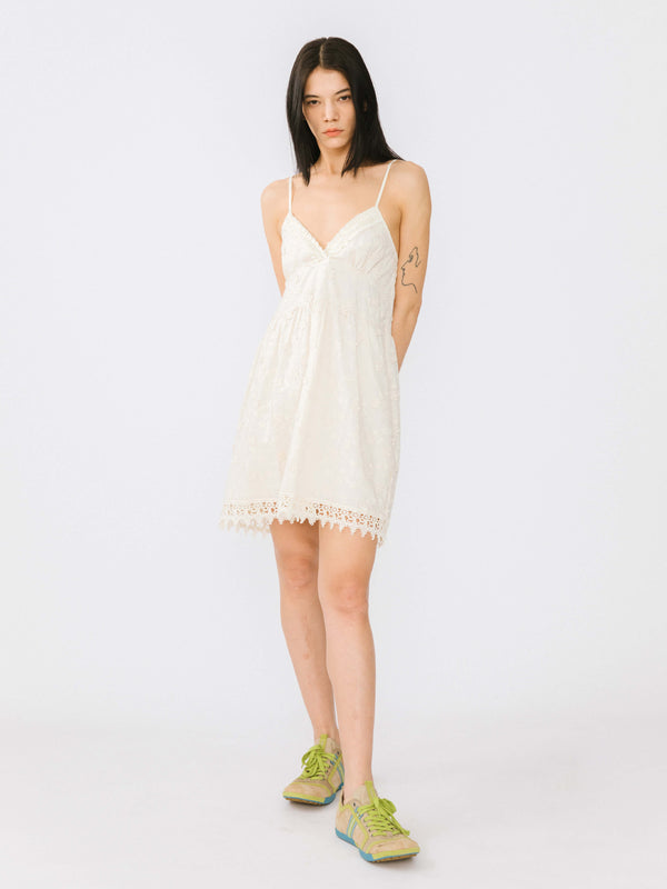 cubic 3D Embroidery Lace Sling Dress White