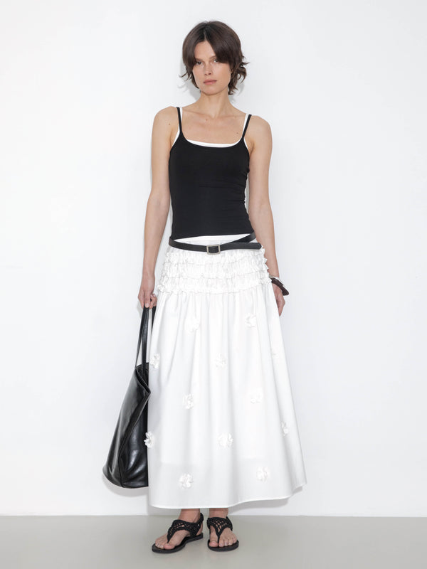 Cubic 3D Floral Maxi Skirt Red