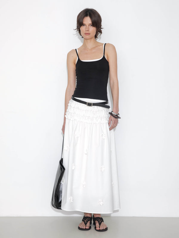 cubic 3D Floral Maxi Skirt Red