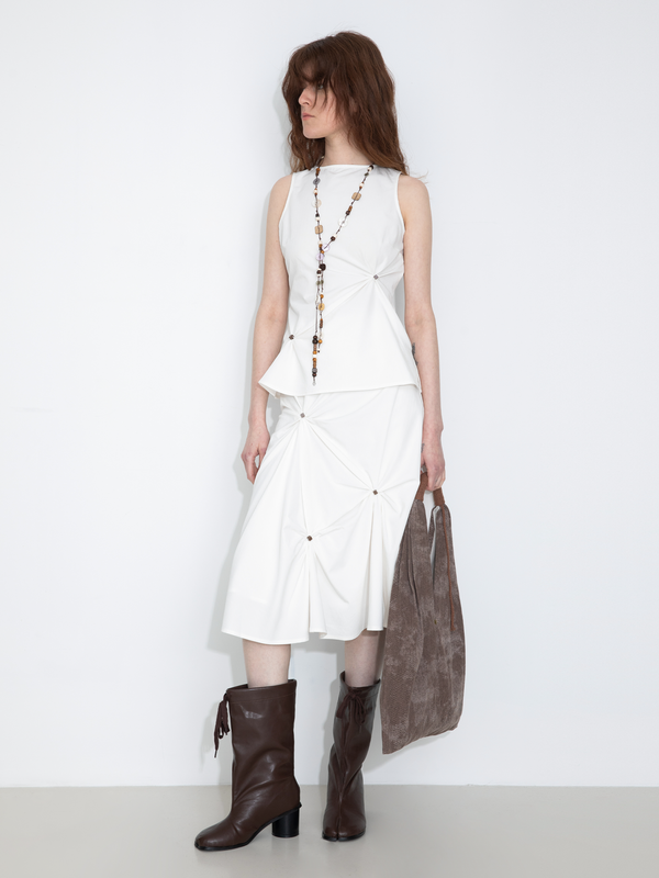 Cubic 3D Pleated High-Waisted A-Line Skirt White