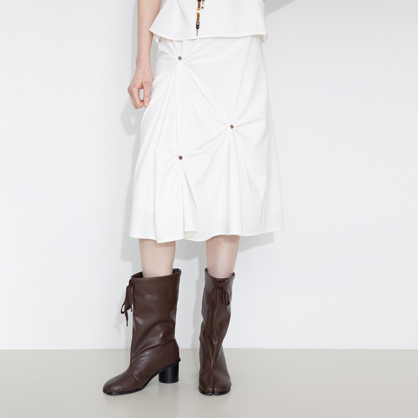 Cubic 3D Pleated High-Waisted A-Line Skirt White