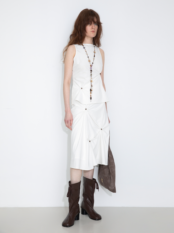 cubic 3D Pleated High-Waisted A-Line Skirt White