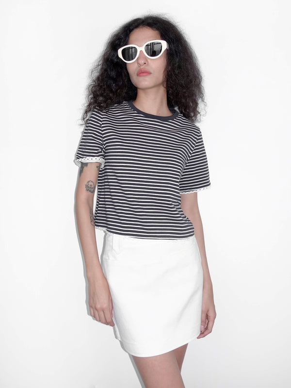 Cubic A-line Denim Mini Skirt White