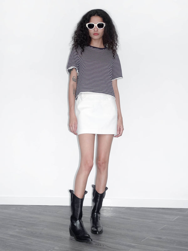 Cubic A-line Denim Mini Skirt White