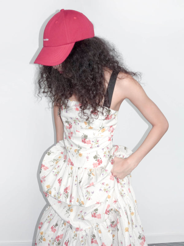 Cubic A-line Floral Print Sling Dress White