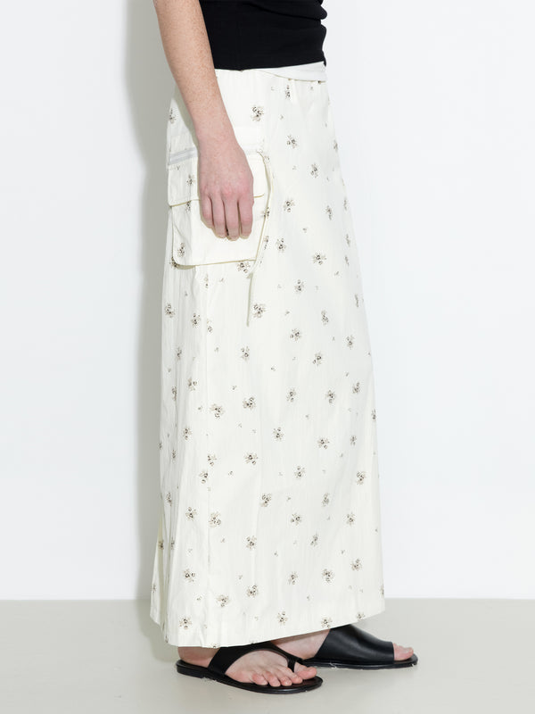 Cubic A-line Floral Skirt Beige