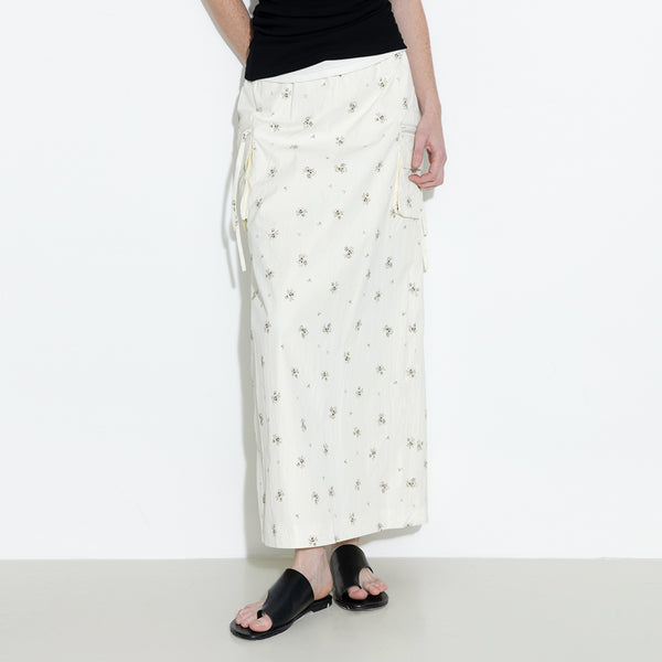 Cubic A-line Floral Skirt Beige