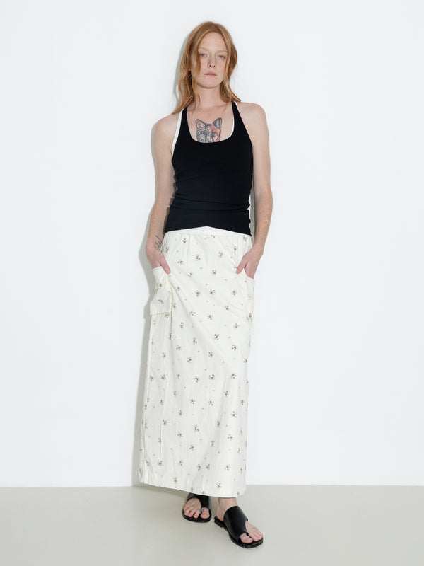 Cubic A-line Floral Skirt Beige