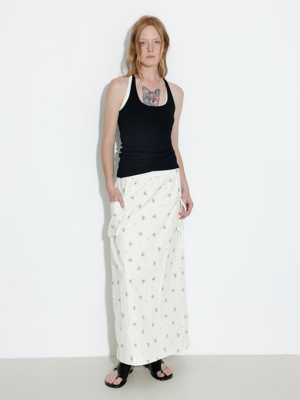 cubic A-line Floral Skirt Beige