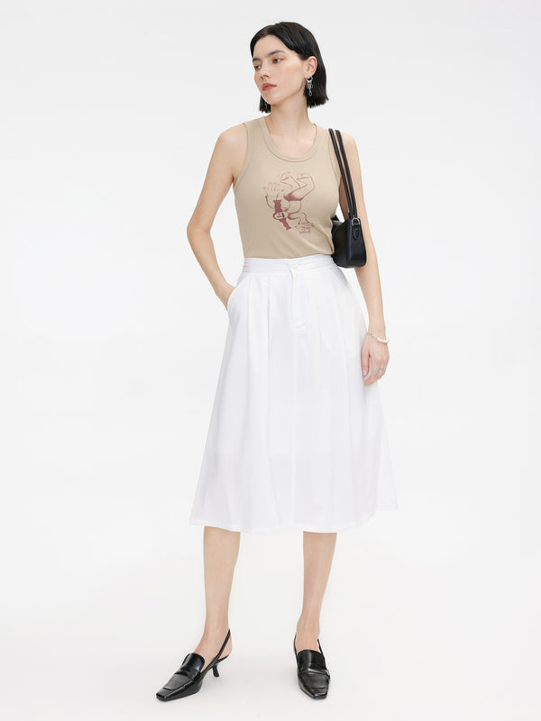 Cubic A-line High Waisted Skirt Black