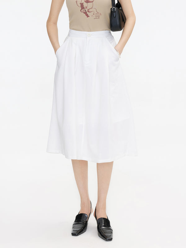 cubic A-line High Waisted Skirt Black