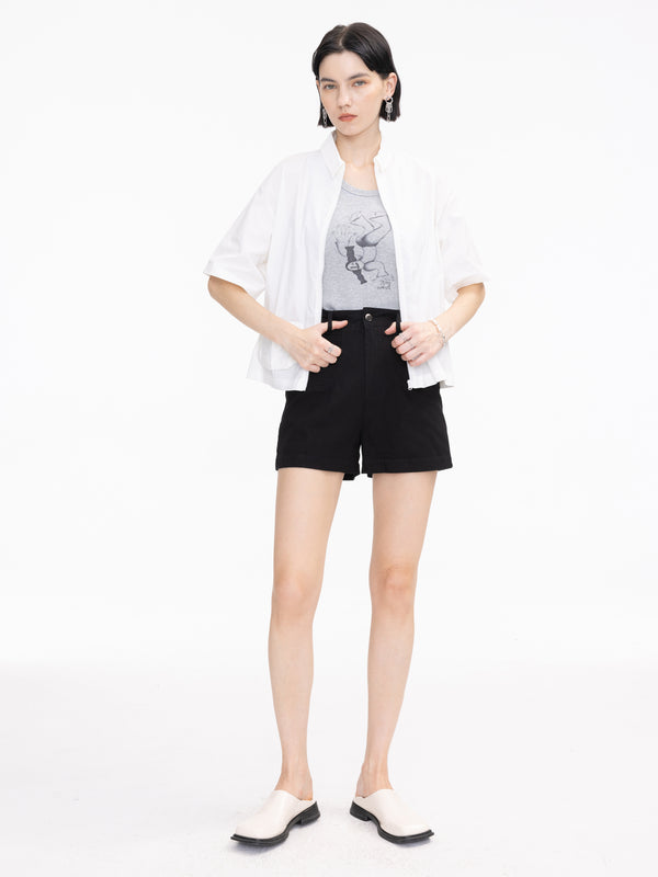 Cubic A-line Mini Shorts Black
