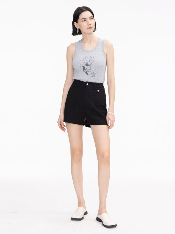Cubic A-line Mini Shorts Black