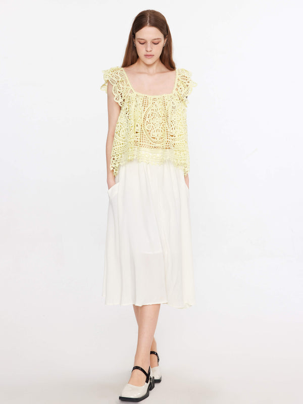 Cubic A-line Pleated Midi Skirt White