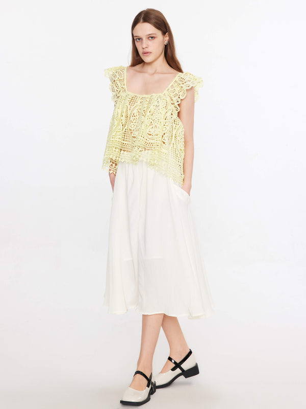 Cubic A-line Pleated Midi Skirt White