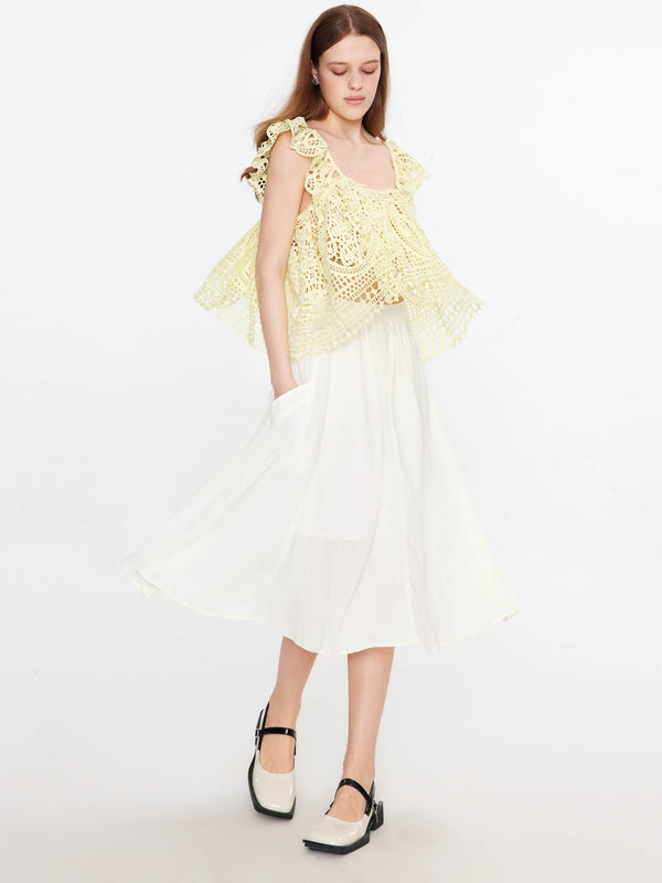 Cubic A-line Pleated Midi Skirt White