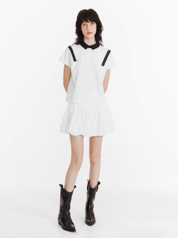 Cubic A-line Pleated Patchwork Bud Skirt White