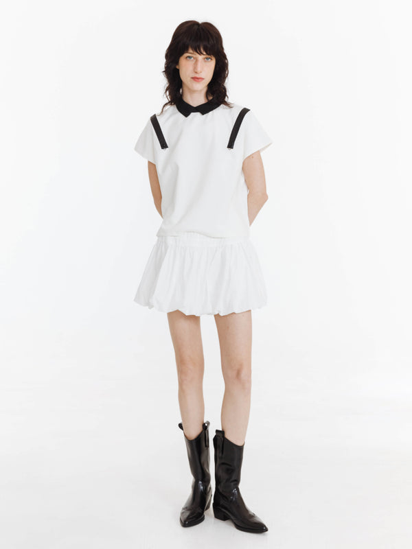 Cubic A-line Pleated Patchwork Bud Skirt White
