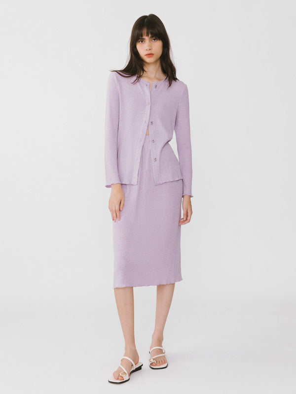 Cubic A-line Ribbed Knit Midi Skirt Lavender