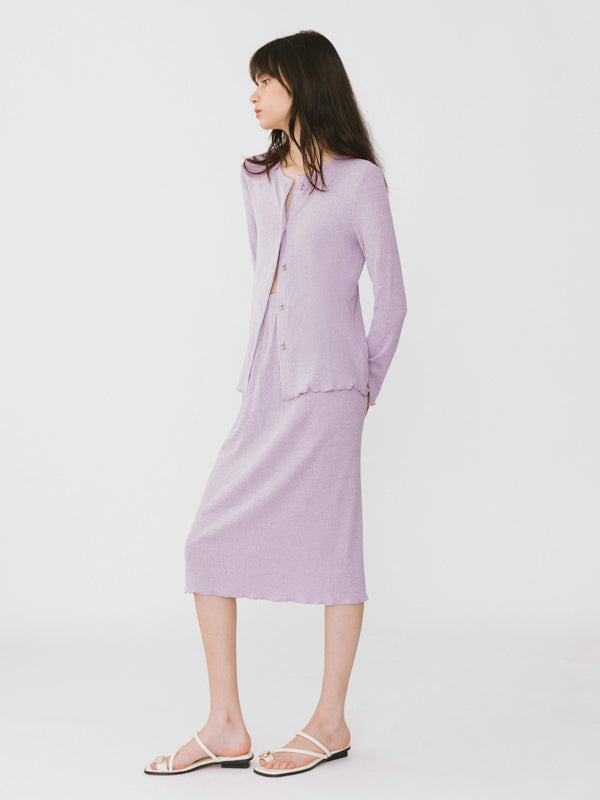 Cubic A-line Ribbed Knit Midi Skirt Lavender