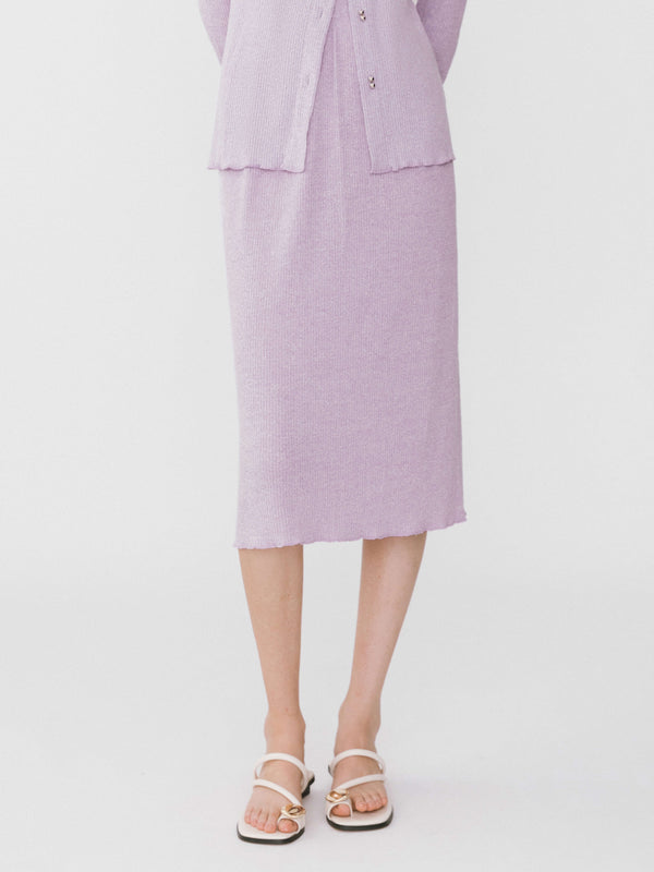 Cubic A-line Ribbed Knit Midi Skirt Lavender