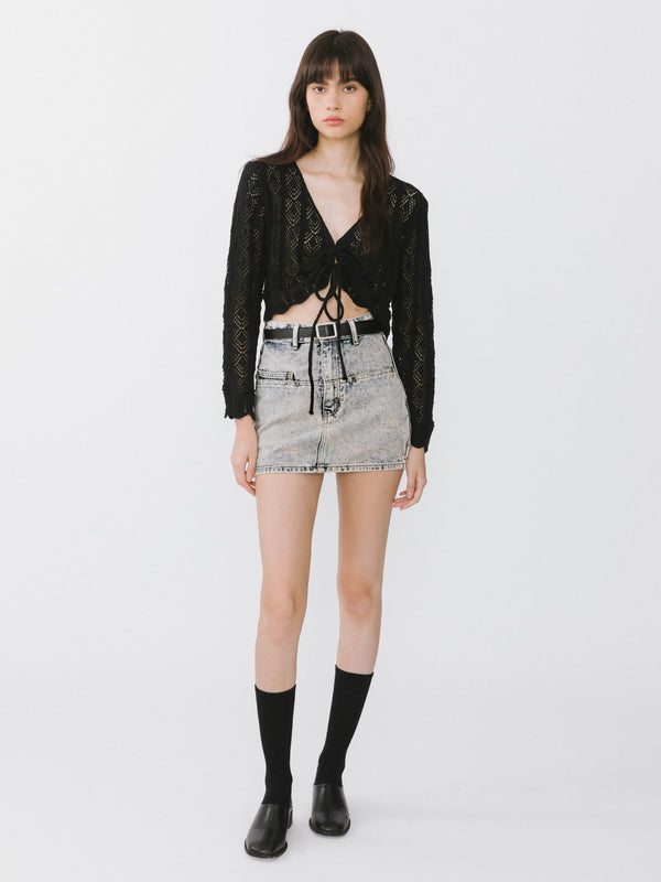 Cubic Acid Wash Denim Mini Skirt Light Steel Blue