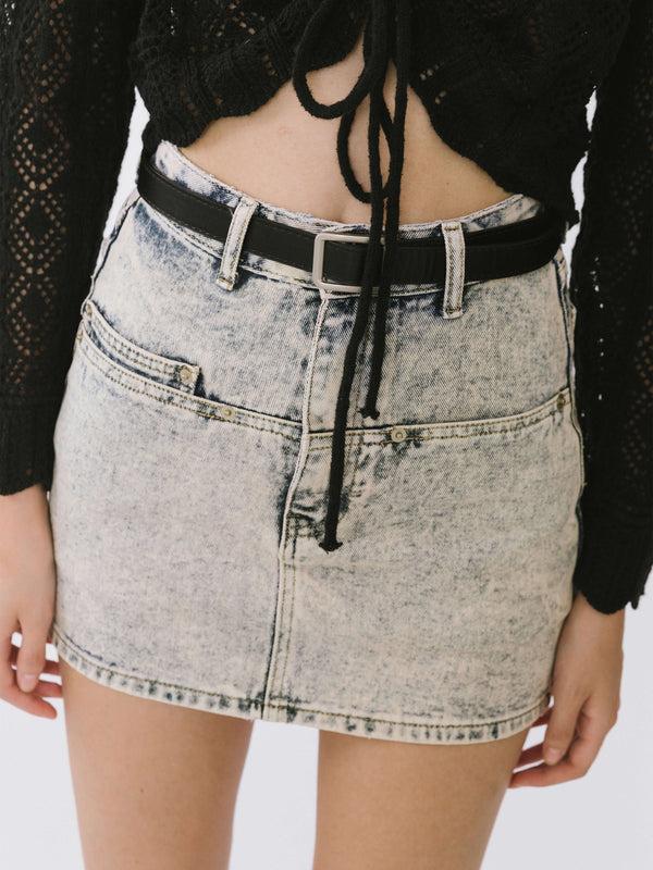Cubic Acid Wash Denim Mini Skirt Light Steel Blue