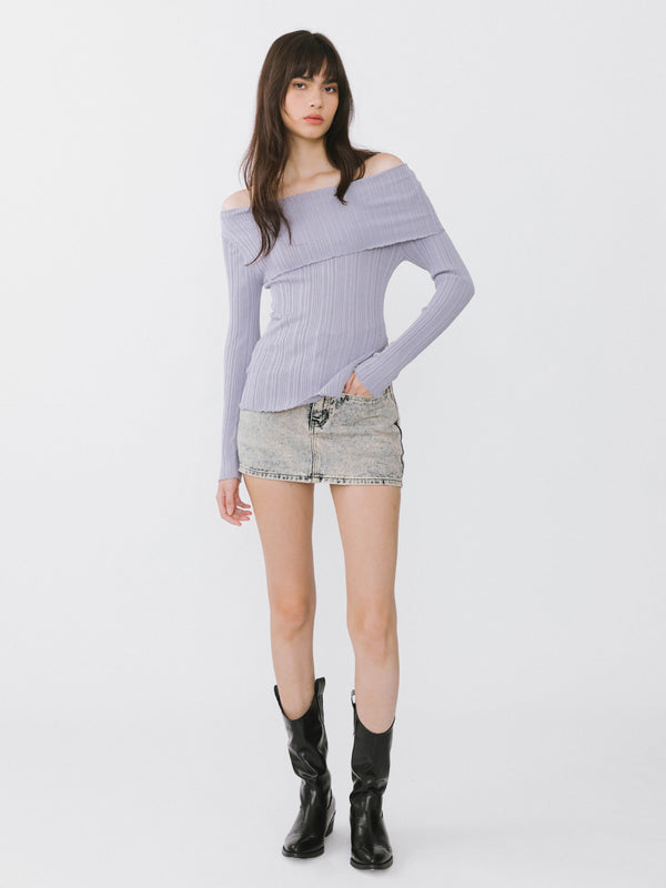 Cubic Acid Wash Denim Mini Skirt Light Steel Blue