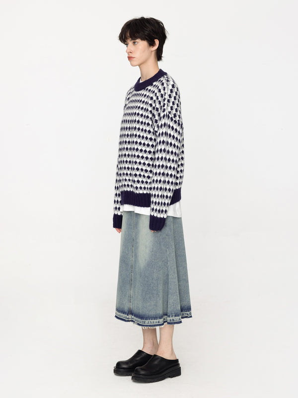 Cubic All Over Geometric Knit Sweater Navy