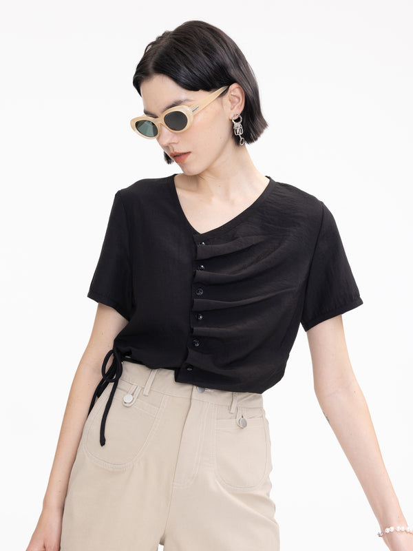 Cubic Asymmetric Button Down T-Shirt White