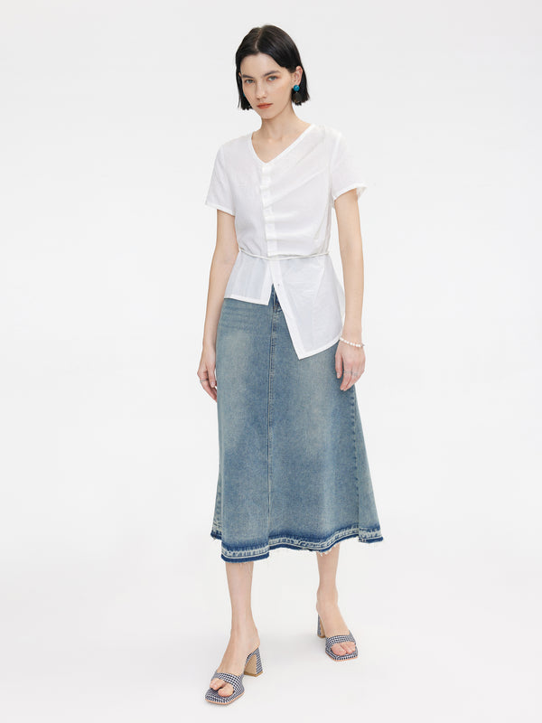 Cubic Asymmetric Button Down T-Shirt White