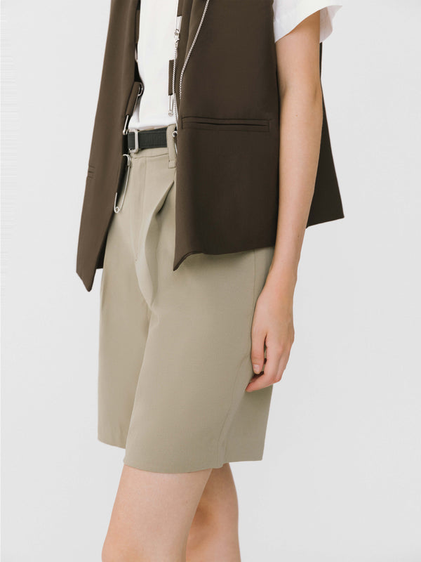 Cubic Asymmetric Cut Out Tailored Shorts Khaki