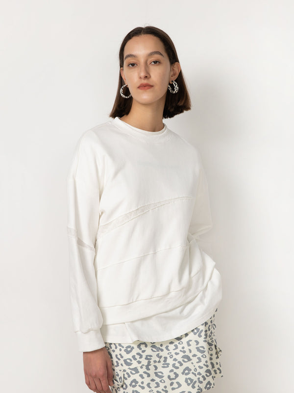 Cubic Asymmetric Hem Short Jersey Sweatshirt White