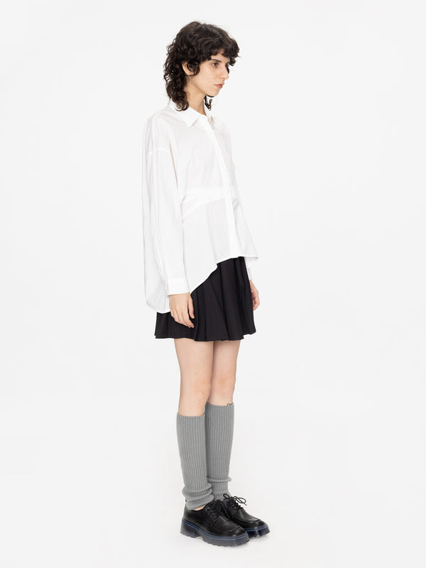 Cubic Asymmetric Hem Waist Pleated Shirt White