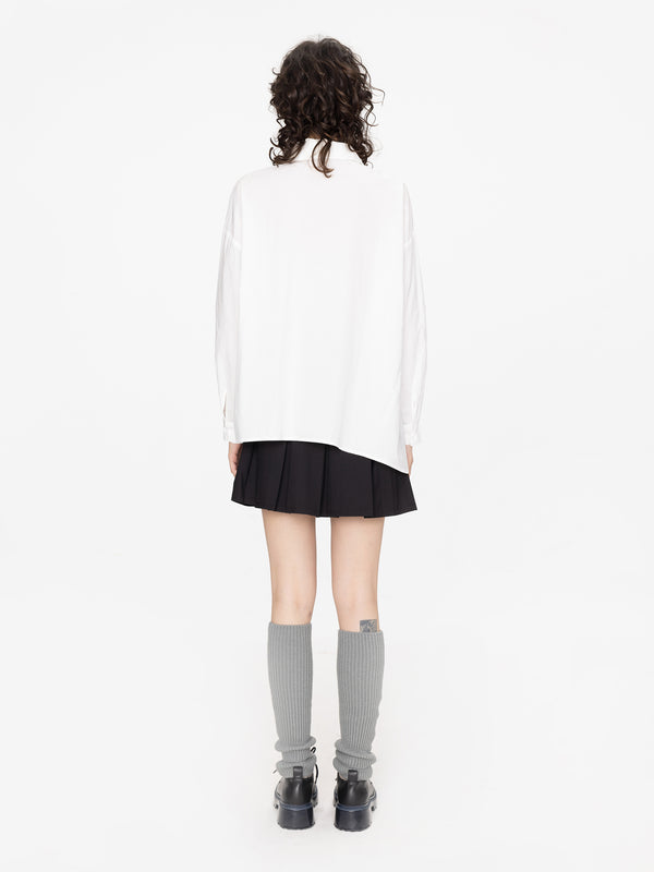 Cubic Asymmetric Hem Waist Pleated Shirt White