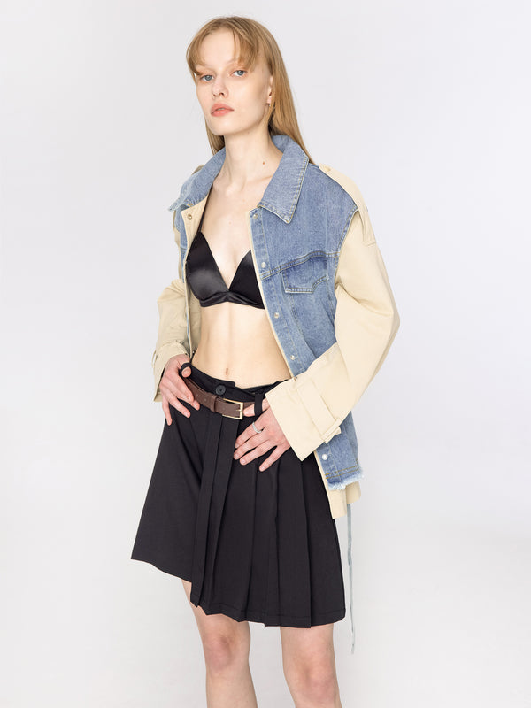 Cubic Asymmetric Pleated Mini Skirt Black