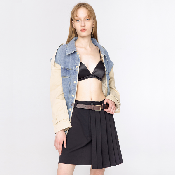 Cubic Asymmetric Pleated Mini Skirt Black