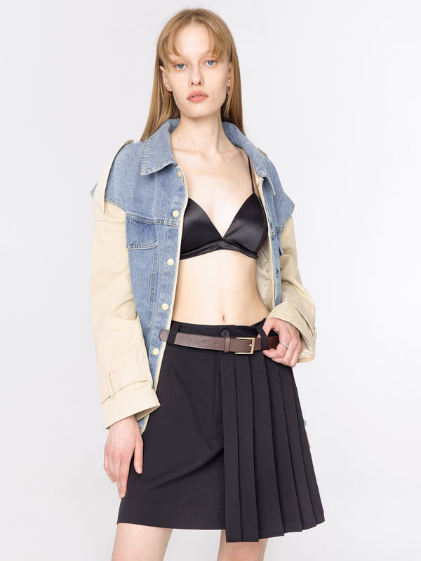 cubic Asymmetric Pleated Mini Skirt Black