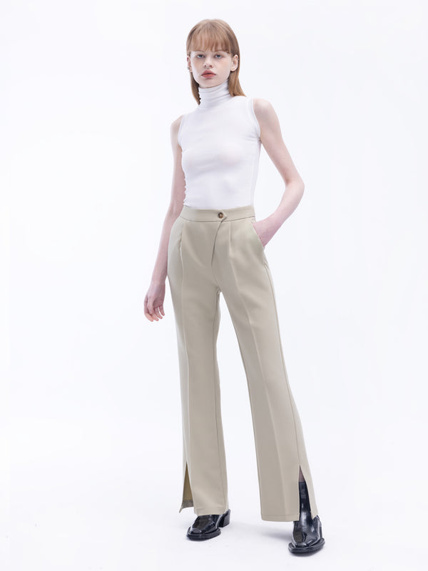 Cubic Asymmetric Slitted Tailored Trousers Wheat