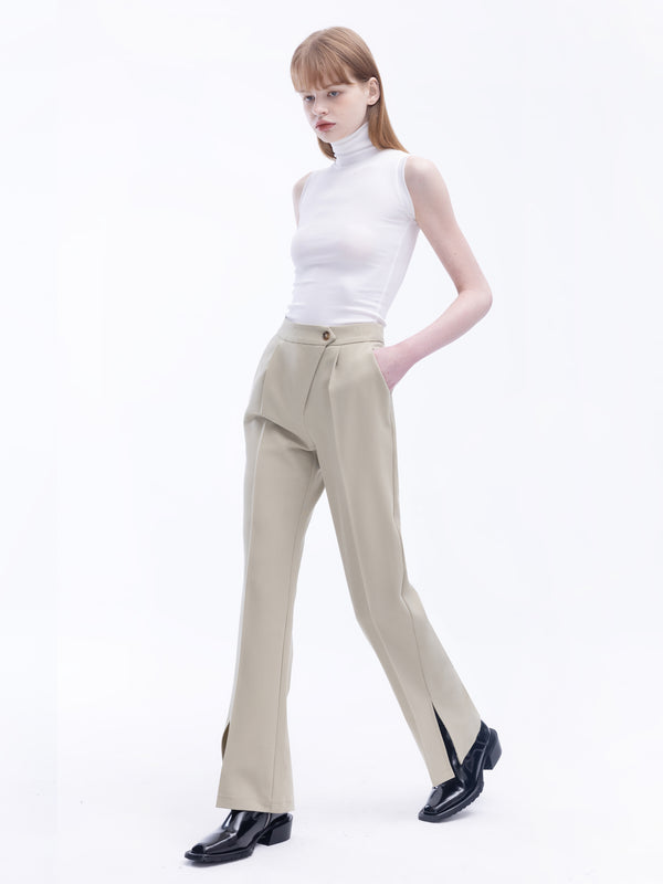 Cubic Asymmetric Slitted Tailored Trousers Wheat