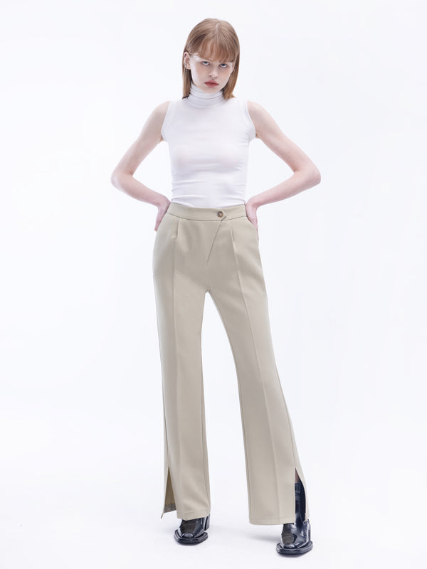 cubic Asymmetric Slitted Tailored Trousers Wheat