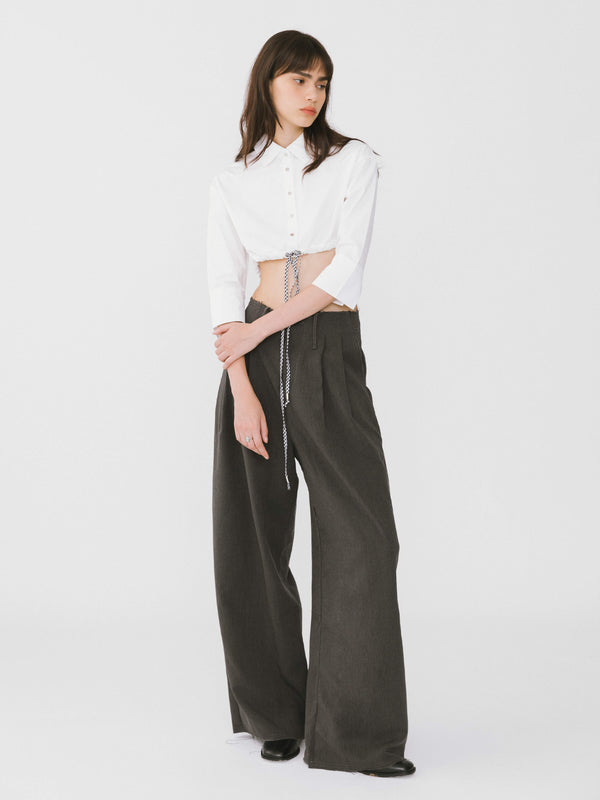 Cubic Asymmetric Waistband Tailored Trousers Black