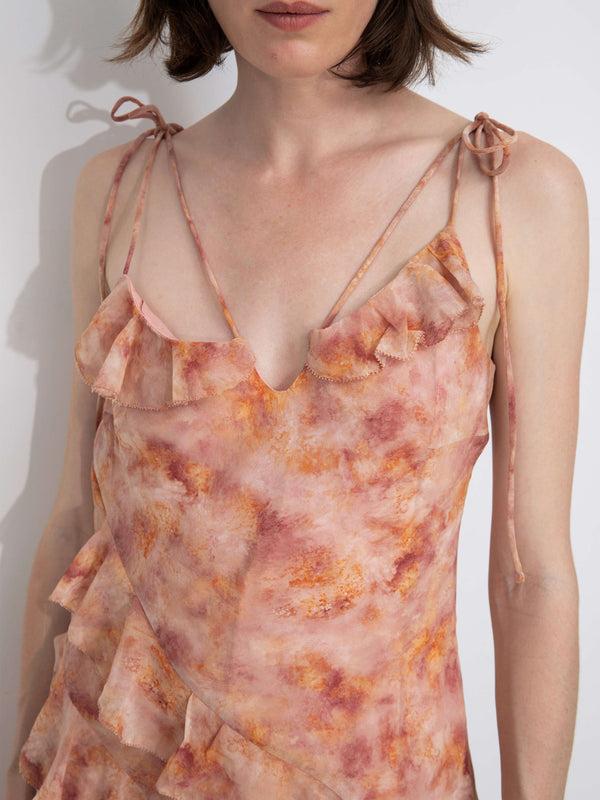 Cubic Asymmetrical Floral Print Cami Dress Pink