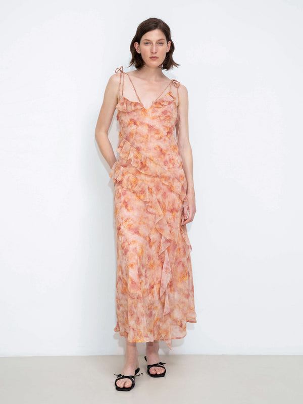 cubic Asymmetrical Floral Print Cami Dress Pink