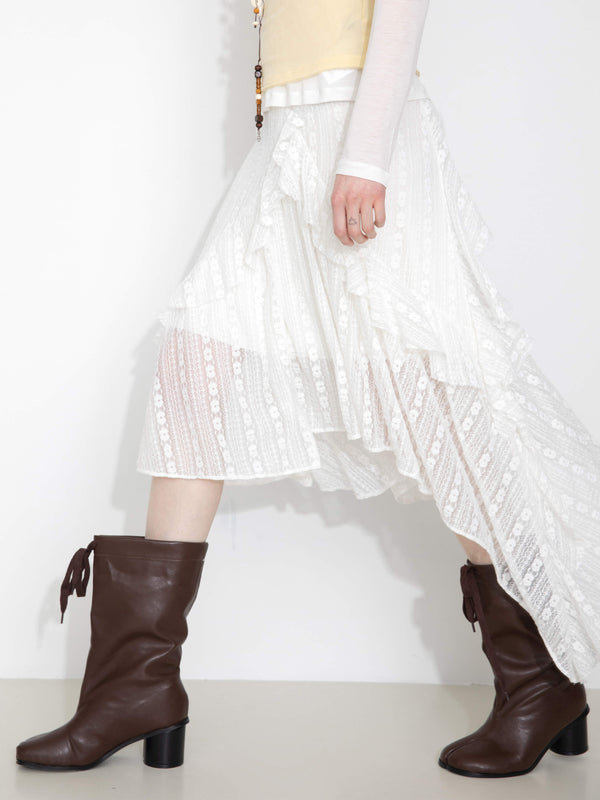 Cubic Asymmetrical Hem Lace Skirt White
